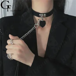 Necklaces Pu Leather Choker With Chain Sexy Punk Black Heart Dangle Pendant Collar Necklace Harness Women Neck Bondage Leash Jewelry Gift