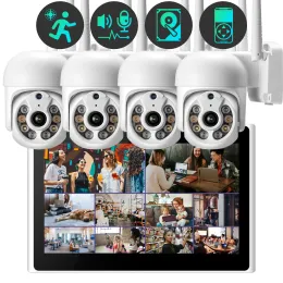 CAMERAS AZISHN WIFI PTZ IP CAMANE Sistema 10.1 '' Monitor de tela LCD NVR Kit AI Human Auto Rastreamento sem fio CCTV Conjunto de vigilância por vídeo CCTV