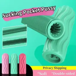 Male Masturbator Cup Manual Silicone Portable Sucking Soft Vagina Blowjob Pocket Toy Doublesided Masturbation Sex for Men 240423