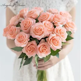 11pcs/lote Flores artificiais de rosa fresca Rosa Real Rosa Decorações de Casa Floral Para Festa de Casamento Presentes de Aniversário 240416