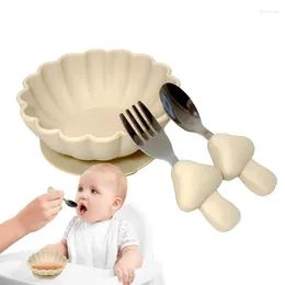 Geschirrsets Babypischgeschirr -Set Selbstfütterung Ess Utensilien Soft Löffel Fork Silikon süßes Kürbis Design mit Saug