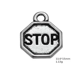 50PCS Metal Zinc Alloy Charms Dangle Jewelry Handmade Letter Vintage Stop Sign Pendants For DIY Charm Whole Jewelry31795276057856