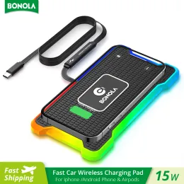 Caricabatterie Bonola RGB Lamp Auto Caricone wireless Porta di silicone per iPhone 15Pro/14/13 Qi Induzione Wireless Carica Chargers per Samsung