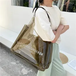 Totes 2024 Summer Transparent Jelly Clutch Bag Fashion PVC Women's Beach Shoulder Trailer Special Clear Bags for Women Luxury Tote