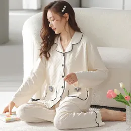 Женская одежда для сна хлопок корейская пижама милый цветочный вышивка негли