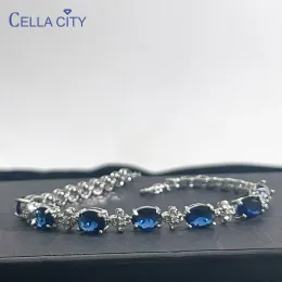 Strähnen Cella City Luxus 100% 925 Sterling Silber Armbänder für Frau mit blauem Saphir Edelstein Lady Fine Schmuck Großhandelsgeschenk