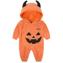 Costume de Halloween de uma peça de bebê menina garoto Rodper Autumn Winter Pumpkin Bat Rous para criança Lão laranja com capuz geral 324m
