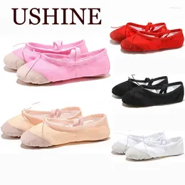 Dance Shoes USHINE Leather/Cloth Indoor Exercising Pink Yoga Practice Slippers Gym Children Canvas Ballet Girls Woman Kids