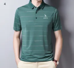 Camisetas Hazzys Golfe Manga curta Tshirt Men's Ice Silk lapeel Camisa de pólo masculino de verão listrada de golfe de verão