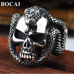 Anelli di cluster Bocai S925 Sterling Silver 2024 Fashion Retro Personality Python Skull Ipprofonderie gioielli argentum per uomini
