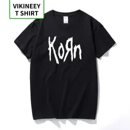 Slippers Free Shipping Mens T Shirts Fashion Short Sleeve Korn Rock Band Letter T Shirt Cotton High Street Tee Shirts Plus Size