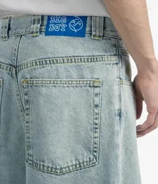 Jeans maschile streetwear polar grande ragazzo y2k harajuku hip hop cartone animato ricami retrò pantaloni blu larghi da uomo pantalone gamba larga da donna