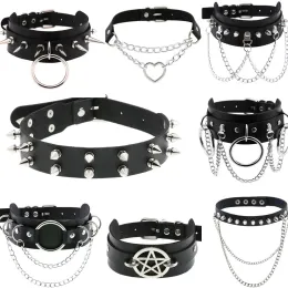 Necklaces DIEZI Hip Hop PU Leather Rivet Choker Chain Necklace For Women Men Gift Harajuku Punk Gothic Statement Collar Necklace Jewelry