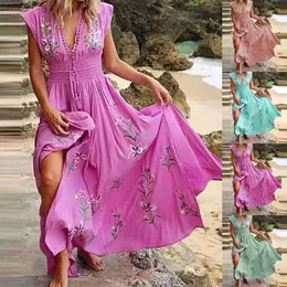 Basic lässige Kleider Bohemian französische sexy sexy v-heck Kleider Frauen Print Flying Sleeve Midi Kleid elegante lässige Kurzarm Holiday Beach Style Kleider2404