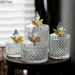 Jars Gilded Butterfly Relief Glass Storage Jars and Lids Crystal Candy Pots Dressing Table Jewelry Boxes Cosmetic Jar Home Decoration