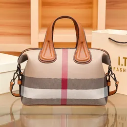 Lady Boston Handbags 2024 Luxury Fashion Plaid Canvas Women Messenger Shoulder Bags Brand Designer Portable Crossbody Bag Purses 240420