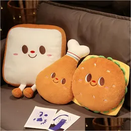 Fyllda plyschdjur Simation Creative Hamburger Chicken Leg Toast Bun Throw Pillow P Toy Doll Girls Slee Cushion Holiday Gift Drop Dhdk4