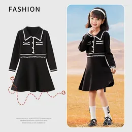 Abiti da ragazza 2024 Girls 'Children's Wear Black Small Fragrance Knitting Dress Autumn and Winter Baby Big Child Skirt