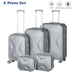 Set 5st Bagage Set Cosmetic resväska Travel Suitcase Portable Boarding ABS Bagage med 360 graders SIPNNER -hjul