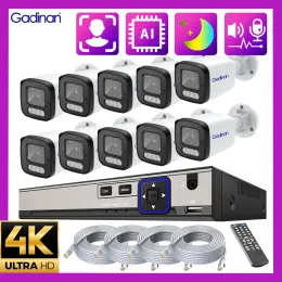 Lens Gadinan Outdoor 4K 8MP Security Camera System Face Detection 10Ch Poe NVR Twoway Audio 4MP Color Night Vision Surveillance Kit