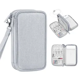 Väskor Travel Electronics Organizer, dubbellager som bär påse för Power Bank, telefon, laddare, USB -kablar och andra telefontillbehör