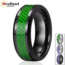 Ringe Menband 6/8mm Wolfram Carbid Ringe für Männer Frauen Ehering Grüne/lila Kohlefaser Inlay Mode Schmuck schräg Komfort