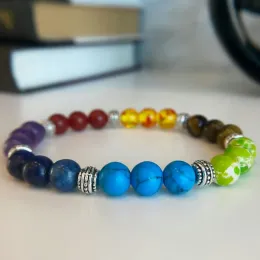 Pulseiras 7 chakra contas coloridas pulseira de pedra natural cor cora preta de ioga reiki balanço de curativo Balance Bangles Bangles Meditation Presente