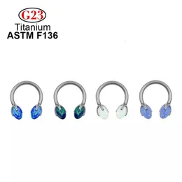 1pc Blue White Opal Hoop Nose Ring для женщин мужчины 8 мм F136 Septum Clicker уш