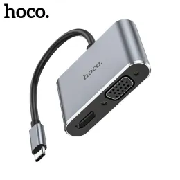 Hubs Hoco 4 в 1 Typec Male To HDTV VGA USB3.0 PD Hub для MacBook Pro 4K HDMICAMATIBLE USB 3.0 PD FAST Зарядка Адаптер Splatters Adapter