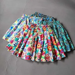 Skirts Spring Summer Big Kids Girls Cotton Print Flower Pleated Baby Elastic High Waist Mini Skirt Clothes For 3-16 H240423