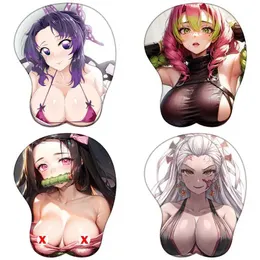 Mouse Pads Pulso Restos Anime Demon Slayer 3D Suporte de pulso Mouse Pad Nezuko Shinobu Mitsuri Silicone Mousepad Sexy Hentai Peito 3D Resto Rouse Mat Y240423