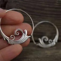 Dangle Chandelier Delicate Round Geometry Sea Wave Earrings for Women Ethnic Silver Color Hoop Jewelry H240423