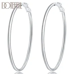 Earrings DOTEFFIL 925 Sterling Silver Smooth 50/60/70/80mm Round Circle Hoop Earrings For Women Fashion Charm Engagement Wedding Jewelry
