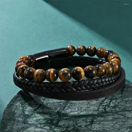 Charmarmband Handgjorda minimalistiska läderarmband Multi-Layered Volcanic Stone Woven Chain Stylish Wrist Band för Business Banket Party