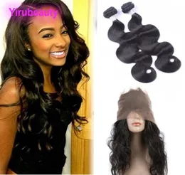 Malaysian Virgin Hair 360 Spitzenfontal mit 2 Bündeln 3 Pieftlots Body Wave Hair Extensions Weben vorzupfen2165898