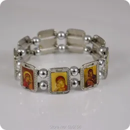 Strands Orthodox Icon Rosary Beads Bracelet JESUS Virgin Mary Fashion Religious Jewelry Alloy Elastic Bracelets