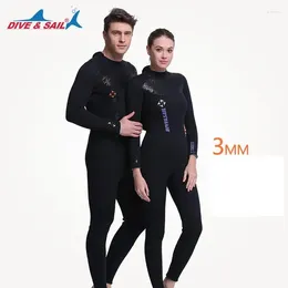 Roupas de banho feminina 3 mm de corpo inteiro masculino e mulheres de manga longa de uma peça de mergulho de mergulho mergulhando snorkeling de caiaque esportes aquático maiô