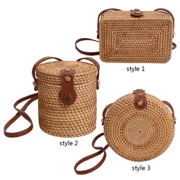 حقيبة كروس من المنسوجة يدويًا يدويًا نساء طراز Mulit Round Bucket Straw Bag Summer Rattan Bag Vorgin