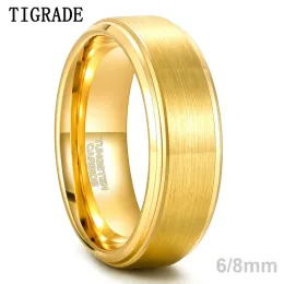 バンドTigrade New Men Ring Gold Color 6mm 8mm幅タングステン炭化ユニセックスラグジュアリーウェディングバンドクラシックリングジュエリー