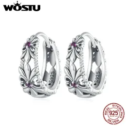 Earrings WOSTU Vintage Iris Flower Big Hoop Earrings Women 925 sterling Silver Retro CZ Drop Earring Pendiente Wedding Jewelry Accesorios