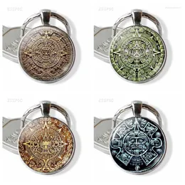 Keychains Mayan Calendar Keychain Glass Cabochon Metal Jewelry Art Pendant Man Women Fashion Bag Accessories