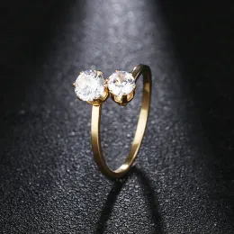 Band dotifi 316l rostfritt stål ringar för kvinnor dubbel zirkon engagemang bröllopsring smycken