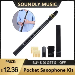 Saxofon svart saxofon set ficksax mini bärbar saxofon liten saxofon med sax vass som bär väska tandpastor för nybörjare