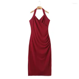 Vestidos casuais ZXRYXGS Vestuário feminino de verão Drees Long 2024 Vestido de suspensório dobrado na cintura