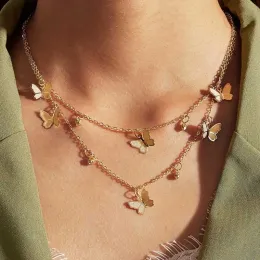 Colares novos colar de pingente de borboleta da moda para mulheres Charme Doublelayer Charm Chain Chain Colar feminino Boho Vintage Jewelry Gifts