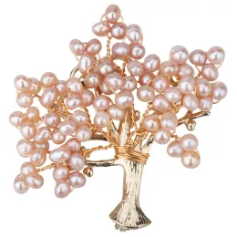 Jóias Yacq Womens Womens Freshwater Pearl Tree of Life Pin Broche Broche Handmades Jeia Flexível Cobre Fio de Luxo Presentes de Natal para Mãe Her Her