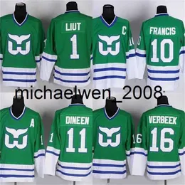Kob Weng Factory Outlet 2017 New Arrivals- Uomini #1 Liut #10 Francis #11 Dineen #16 Verbeek Green Ice Hockey Maglie Vintage