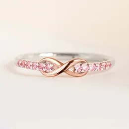 Band Huitan Eternity Infinity Form Women Rings with Pink Cubic Zirconia Romantic Proposal Engagement Rings Gift Wedding Love Jewelry