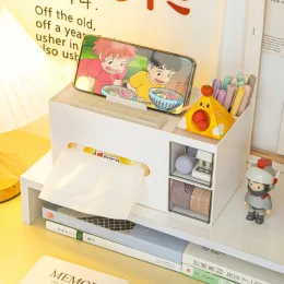 Bins Multifunctional Desktop Tissue Box Cute Ins Household Office Storage Box Drawer Organizer Desk Tissue Box Pen Phone Holder Rack