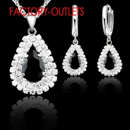 Necklaces Hot Sale 925 Silver Needle Bridal Jewelry Sets Austrian Crystal Water Drop Necklaces Hoop Earrings Women Party Engagement